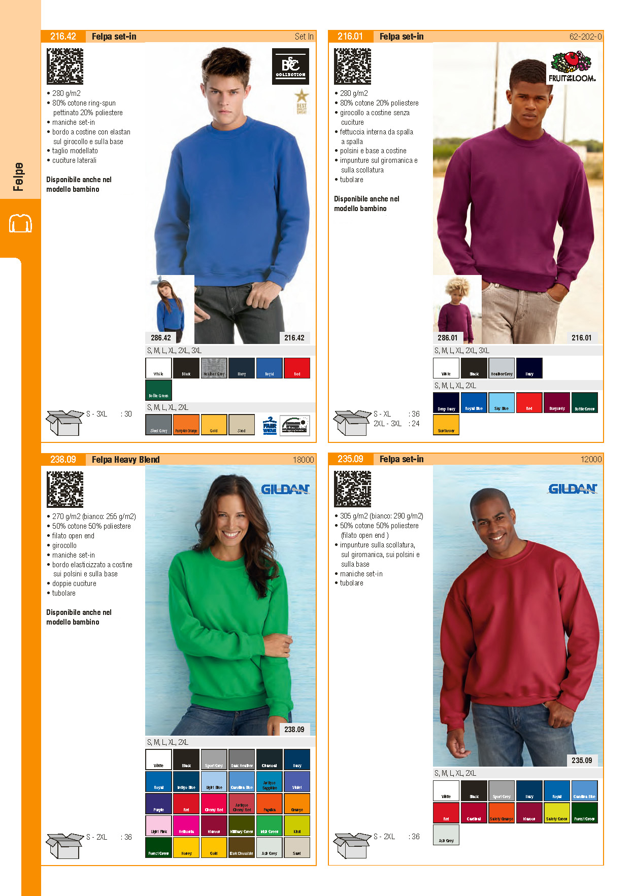 Felpa Set-in B&C, Felpa Set-in Fruit Of The Loom, Felpa Set-in Gildan
