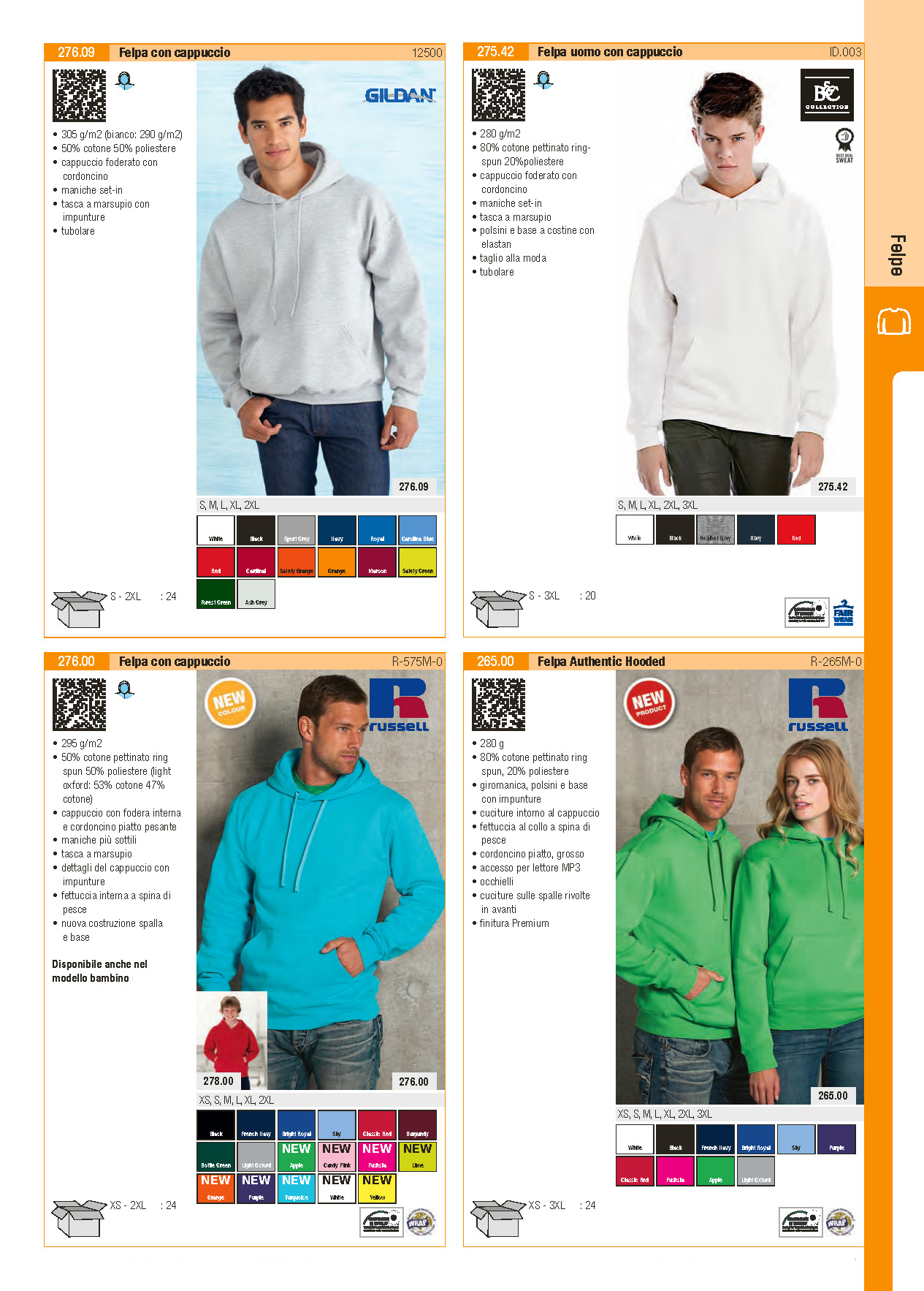 Felpa Gildan con cappuccio, Felpa B&C con cappuccio, Felpa Russell con cappuccio, Felpa Russell Authentic Hooded