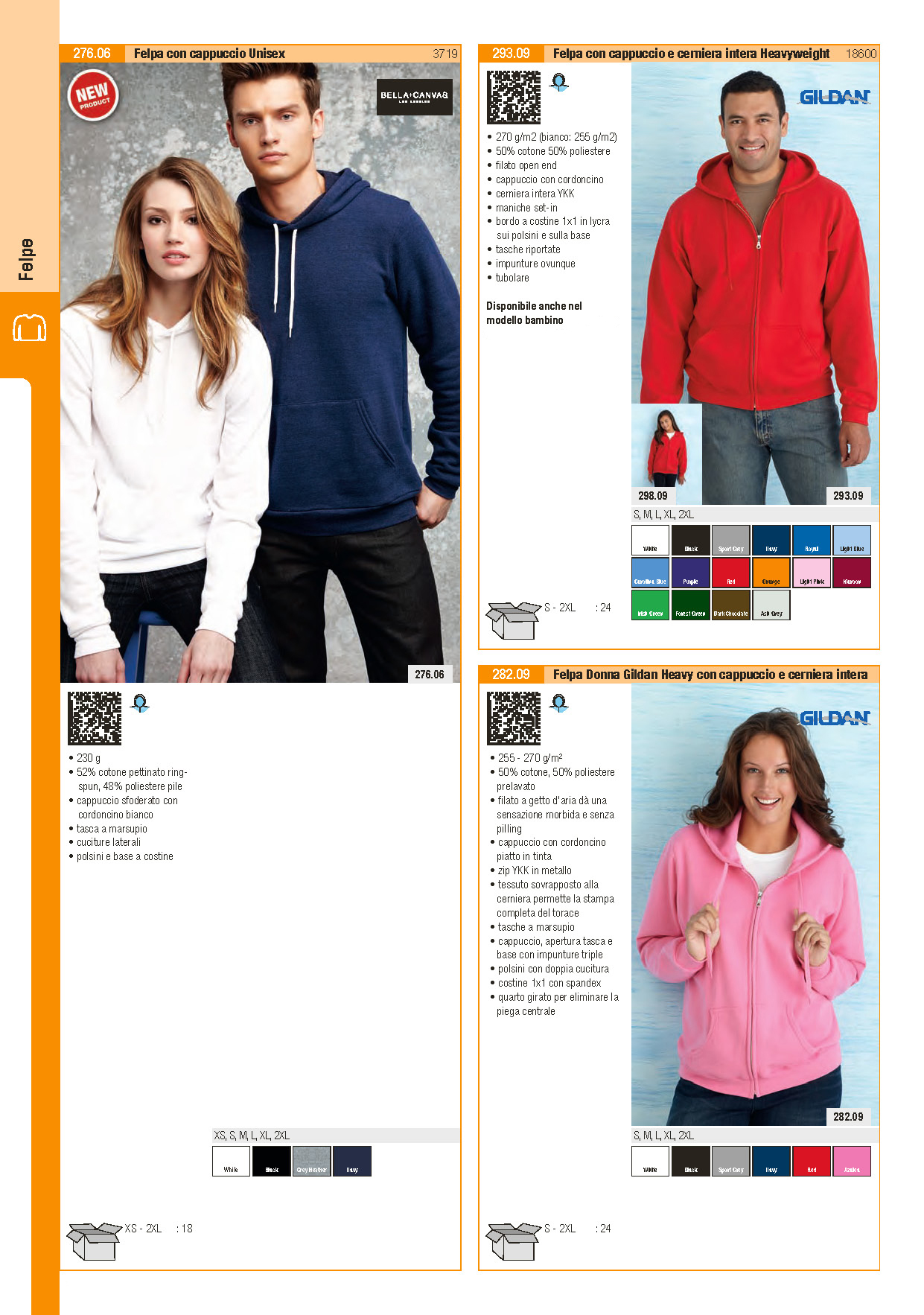 Felpa Bella Canvas unisex con cappuccio, Felpa Gildan con cappuccio e cerniera intera