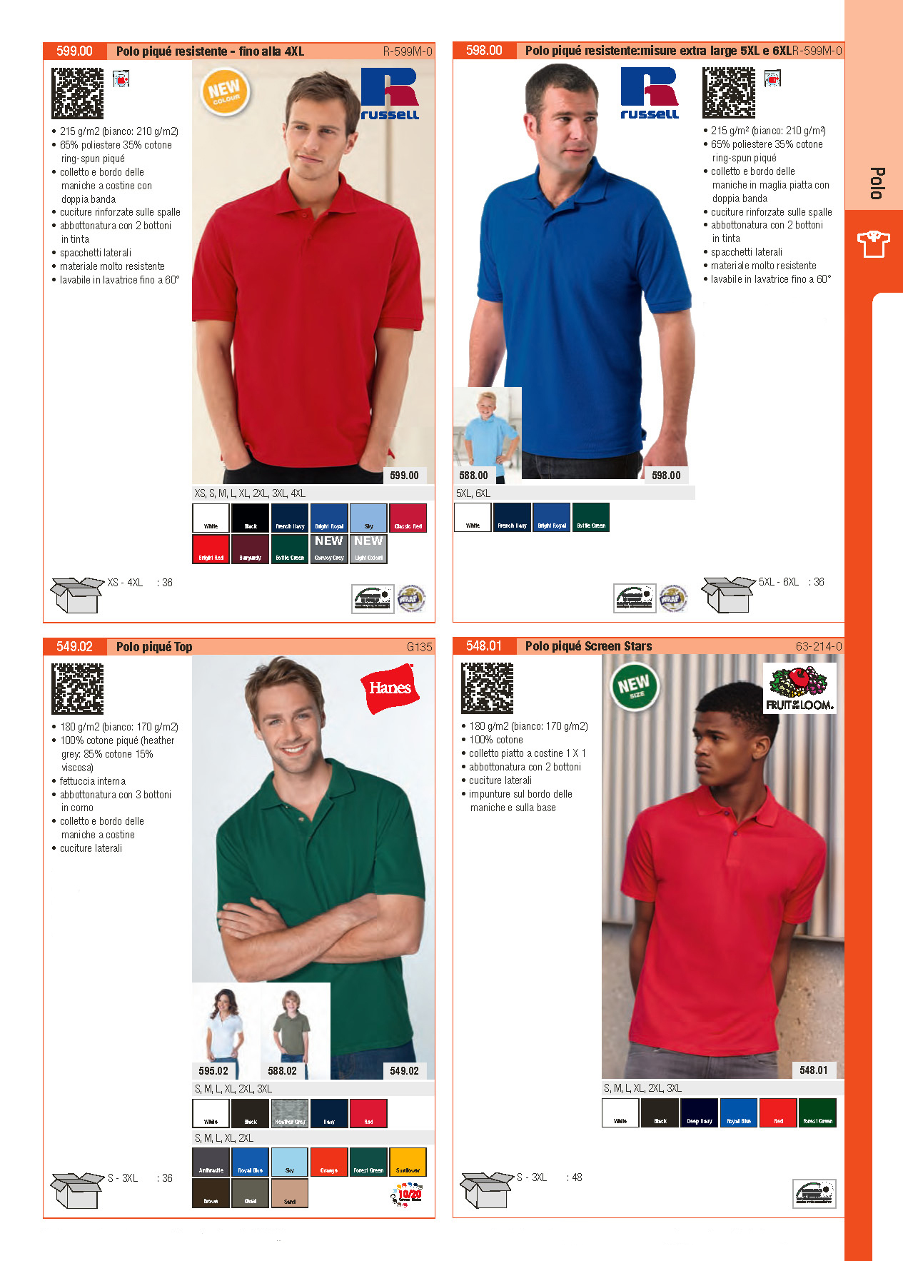 Polo Russell Piqu resistente, Polo 5xl e 6xl, Polo Hanes piqu top, Polo Fruit Of The Loom Screen Stars