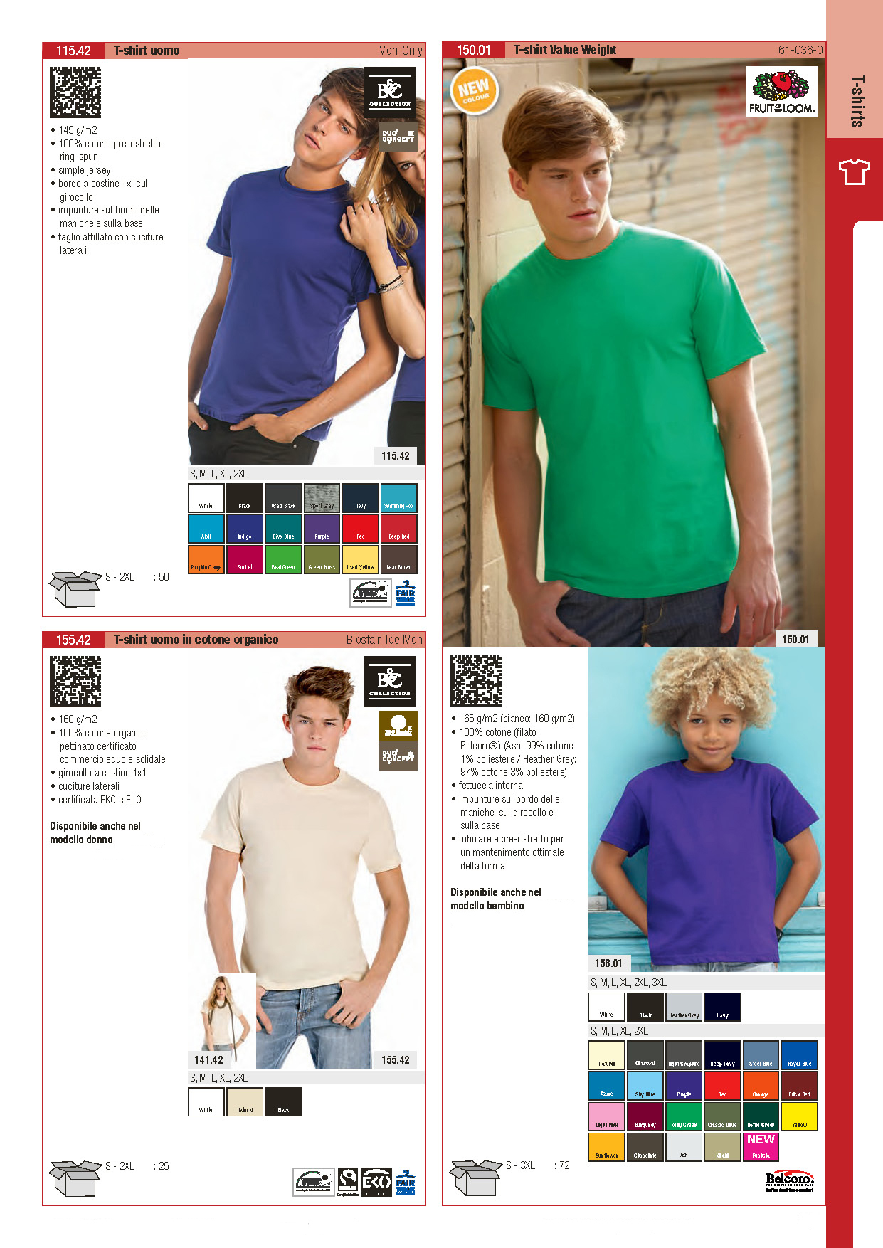 Tshirt B&C 145gr, Tshirt Fruit Of The Loom Value Weight, Tshirt B&C Biosfair tee men