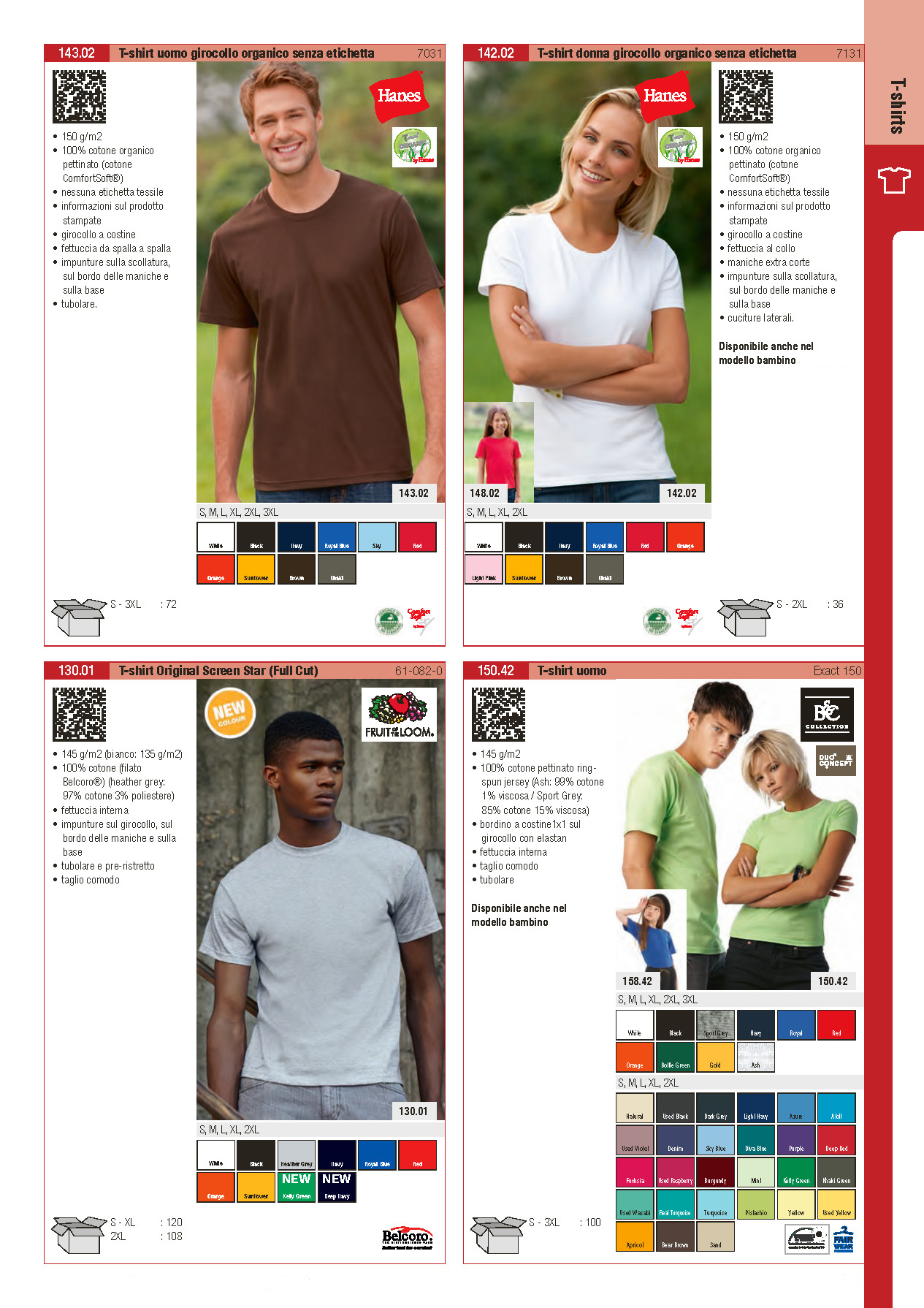 Tshirt Hanes 7031, Tshirt Hanes 7131, Tshirt Fruit Of The Loom Screen Stars, Tshirt B&C Exact 150