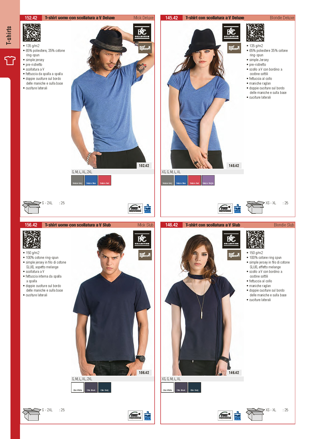 Tshirt B&C scollatura a V Deluxe, Tshirt B&C scollatura a V Slub