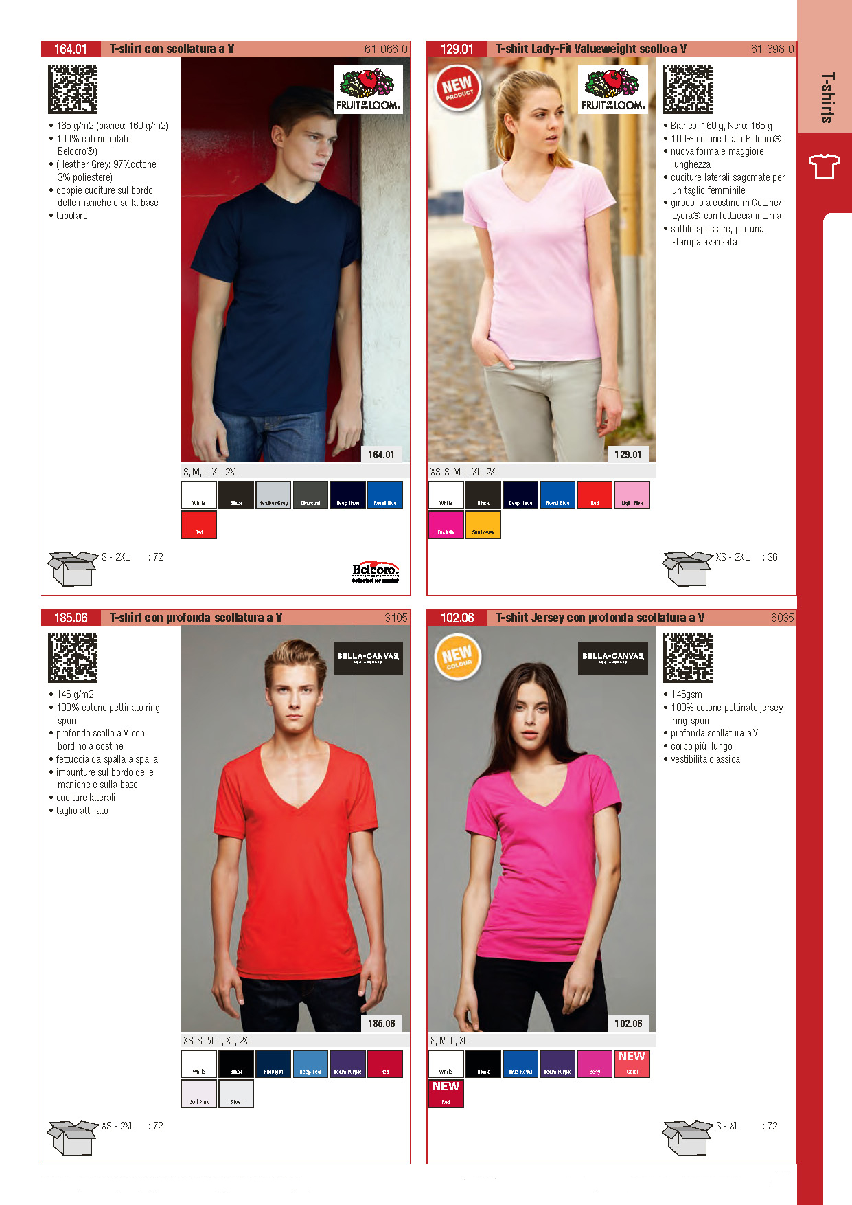 Tshirt Fruit Of The Loom scollatura a V, Tshirt Bella Canvas 3105 scollatura a V, Tshirt Bella Canvas 6035 scollatura a V 