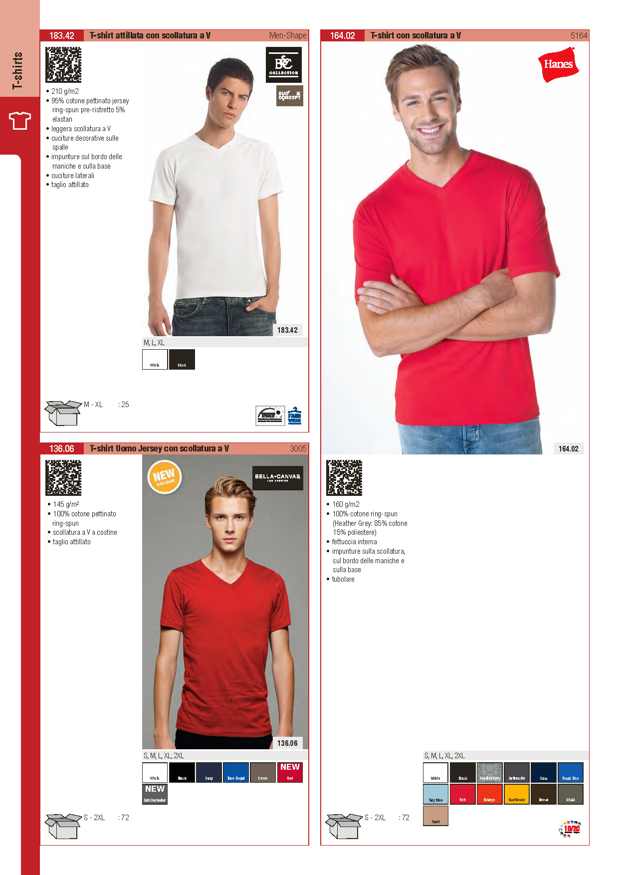 Tshirt B&C Men Shape scollatura a V, Tshirt Hanes 5164, Tshirt Bella Canvas 3005