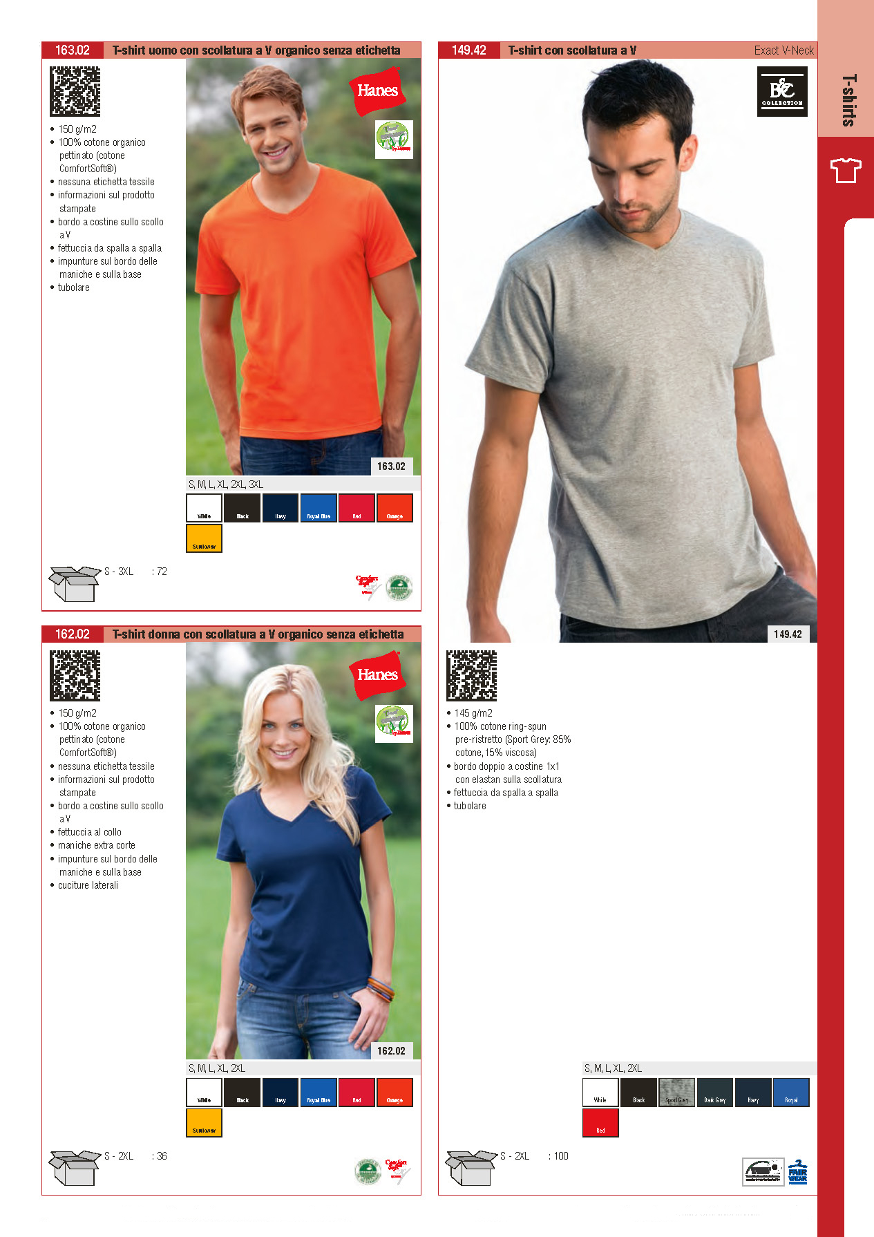 Tshirt Hanes scaollatura a V, Tshirt B&C Exact V-neck